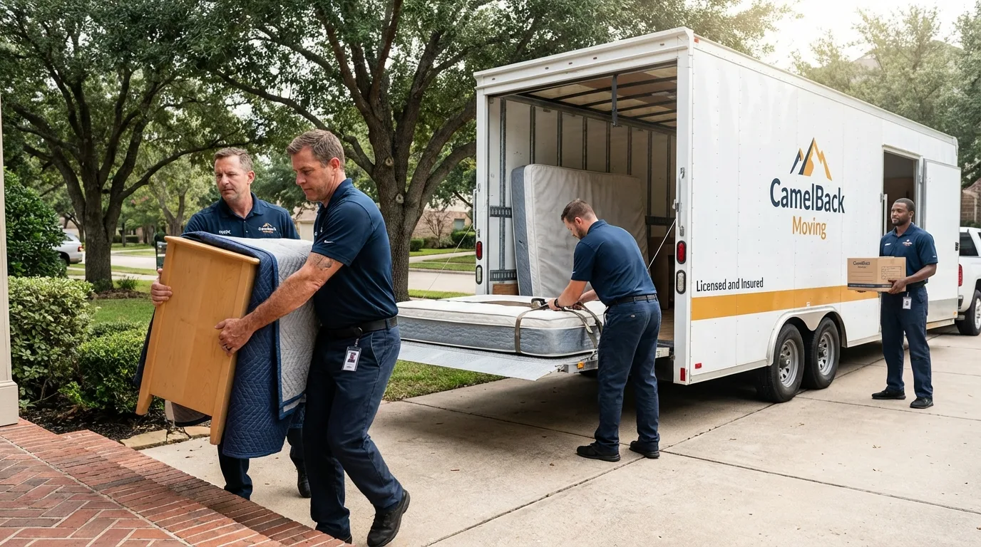 Crew loading residential truck for cross-state move from Allendale, MI