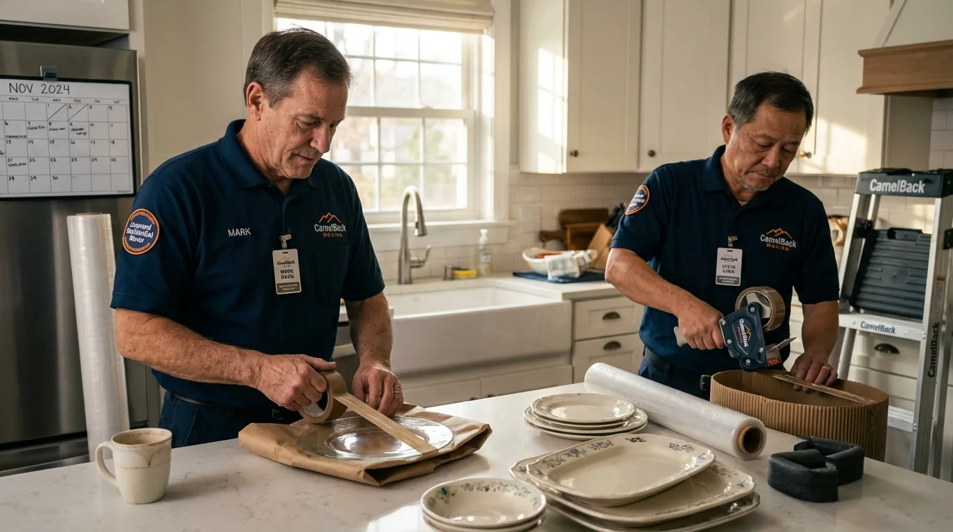 Professional crew packing kitchen dishware in Allendale, MI